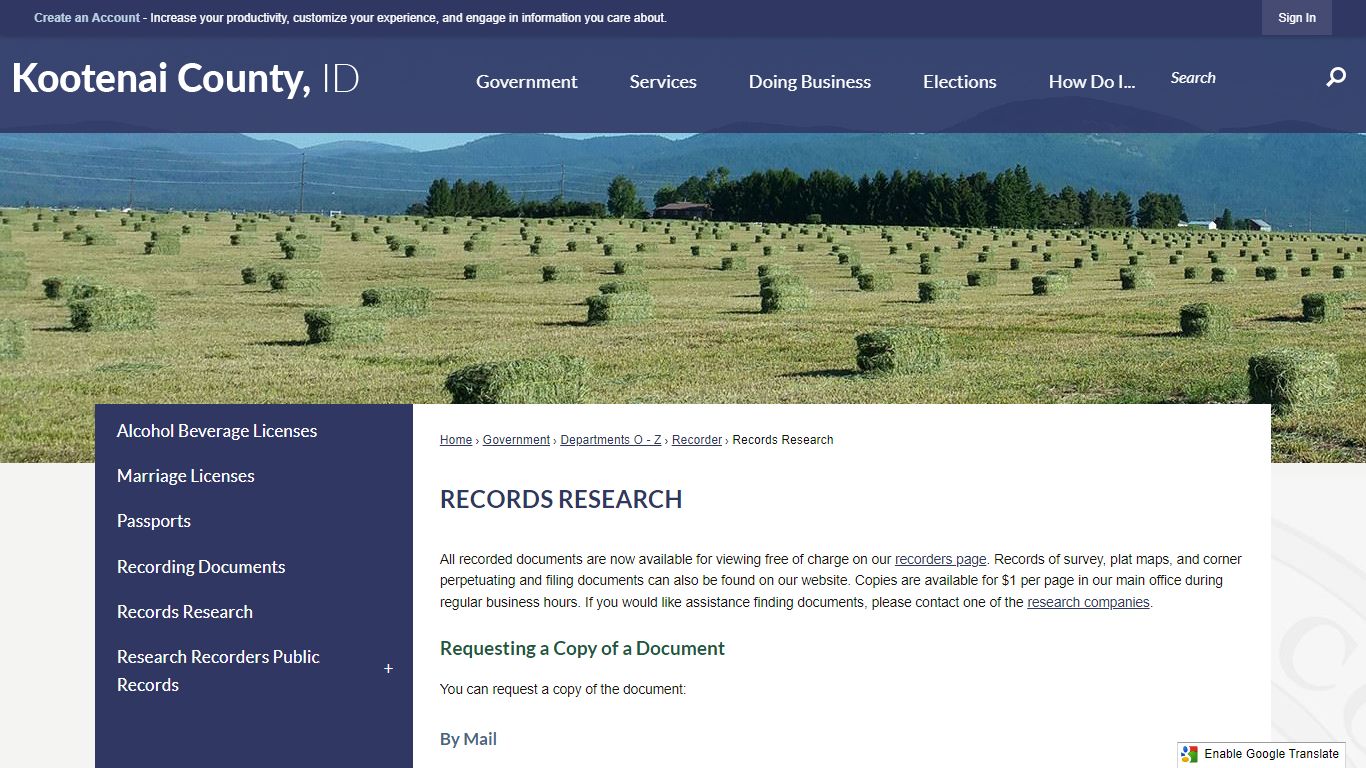 Records Research | Kootenai County, ID